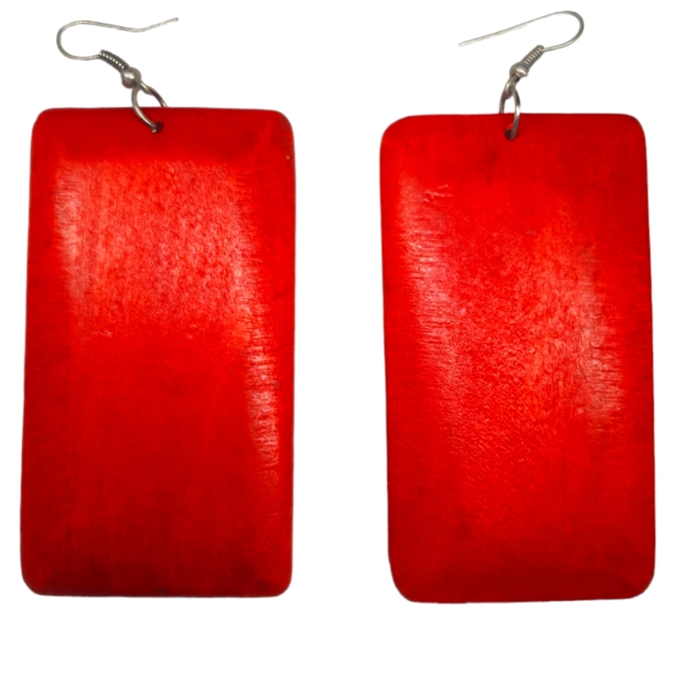 Red wood dangle earrings